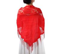 MILAKOO Mariage Dentelle Foulard Mesh Soft Fringe Wraps avec Glands pour soirée Party Triangle Mantilla Foulard Rouge