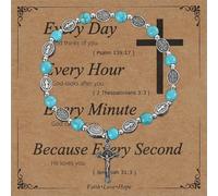 MILAKOO Médaille de la Vierge Marie et turquoise pierre perle bracelet pour unisexe croix pendentif breloques bracelet extensible