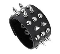 MILAKOO Noir Métal Spike Clouté Punk Rock Biker Bracelet Cuir Bracelet Chaîne Bracelet Réglable
