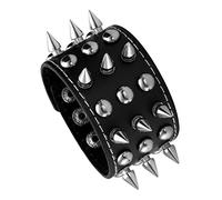 MILAKOO Noir Métal Spike Clouté Punk Rock Biker Large Bracelet Cuir Bracelet Chaîne Bracelet Réglable