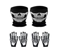 Milaloko Gants blancs squelette et crâne Masque facial fantôme os Gants pour adultes Halloween Cosplay Danse Costume Fête