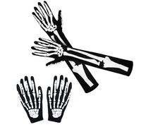 Milaloko Gants longs squelettes d'Halloween avec griffe et fantôme - Gants courts pour adulte - Pour Halloween, cosplay, fête costumée, noir/blanc, taille unique