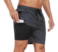 Milaloko Maillot de Bain Homme avec Poche Short de Bain Imperméable à Séchage Rapide Short de Bain avec Cordon de Serrage Réglable Loisir Pantalon Court de Plage, Gris, L