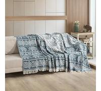 Milam London Boho Jeté Couverture Bohème Jetés pour Lits King Size Réversible Bohème Literie Canapé Jeté Grand 3 Places King Size Couvre-lit 220 X 240 Cm Bleu