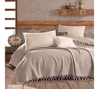 Milam London Couverture Beige en Coton gaufré, Couvre-lit pour canapé King Size, Grand lit 3 Places, Couverture Beige pour lit, Grands canapés 220 X 240 Cm