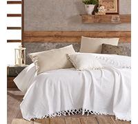 Milam London Couverture Blanche en Coton gaufré, Couvre-lit pour canapé King Size, 3 Places, King Size, Couverture Blanche pour lit, Grands canapés 220 X 240 Cm