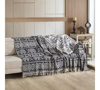 Milam London Couverture Boho Jeté Bohème Jeté pour Lit King Size Parure De Lit Bohème Réversible Jeté De Canapé Grand Couvre-Lit 3 Places 220 X 240 Cm Anthracite