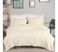 Milam London Couvre-lit Double, jeté de canapé - Grand jeté de lit 2 places - Couvre-lit doux pour lit double - Couverture 100% coton pour lit, canapé, 180 x 240 cm - Crème