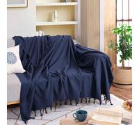 Milam London Grand Plaid en Coton pour canapés, Lits, canapés, lit Double, 2 Places, 200 x 230 cm, Bleu Marine