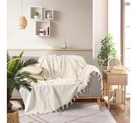 Milam London Grand Plaid en Coton pour canapés, Lits, canapés, lit Double, 2 Places, 200 x 230 cm, crème