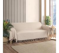 Milam London Jeté de canapé 3 places | Couvre-lit extra large en coton pour canapé | Jeté de canapé | Jeté à chevrons | 180 x 300 cm (beige)