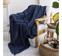 Milam London Jeté de lit en coton | Jeté doux pour fauteuil, canapé, canapé | jeté de lit simple, bleu marine, 170 x 200 cm