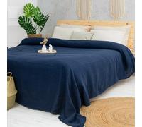 Milam London Jeté de lit King Size | Jeté de lit en coton pour canapés | Couvertures pour lit king size | 220 x 240 cm | 218,4 x 238,8 cm | Bleu marine