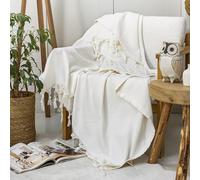 Milam London Jeté de lit léger et fin à chevrons pour fauteuil, canapé, chaises et lit 1 place - Couverture en coton - 130 x 180 cm - Crème