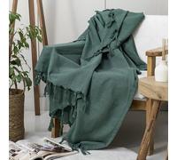 Milam London Jeté de lit léger et fin à chevrons pour fauteuil, canapé, chaises et lit 1 place - Couverture en coton - 130 x 180 cm - Vert