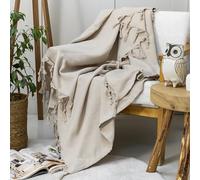 Milam London Jeté pour fauteuils, couvertures simples et jetés pour chaises, canapé, lit, voiture, couverture d'été légère, jeté d'extérieur fin, 130 x 180 cm, beige