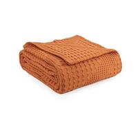 Milam London Joanna Collection Joanna Couvre-lit de lit 100 % coton doux pour lit, jeté de canapé 3 places, 220 x 250 cm, orange brûlé
