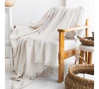 Milam London - Plaid en coton | Plaids doux pour fauteuils, canapé, méridienne | Plaid de lit simple, 170 x 200 cm | Crème (éclairci au blanc)