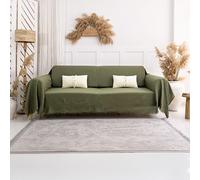 Milam London Plaid pour canapé 3 places | Housse de canapé 3 places | Couvre-lit en coton | Plaid pour canapé | Plaid pour causeuse 180 x 300 cm Vert olive