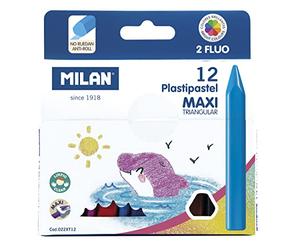 MILAN 022XT12 Boîte de 12 Plastipastel Maxi triangulaires, avec 2 couleurs fluo