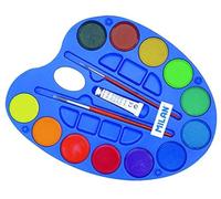 Milan Palette Of 12 Watercolour Tablet Ø With 2 Brushes And White Tube 45 Mm Bleu Enfants