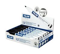 Milan 16529122 Boîte de 12 feutres pour tableau blanc Effaçables à sec Encre à l'alcool Pointe ronde Noir