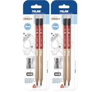 MILAN - 2 crayons graphite Maxi HB avec gomme + 1 taille-crayons Maxi (Lot de 2)
