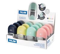 Milan Silver Display Box 12 Erasers With Pencil Sharpener Capsule Clair Enfants