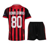 Milan #80 Ronaldinho Maillot Extérieur Football pour Enfants Shorts, Chaussettes, Tailles Jeune, Coffret Cadeau (Rouge, 176)