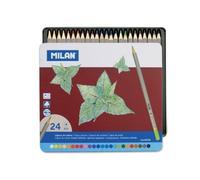 MILAN Crayons de couleur Multicouleur – 24 pièces – Mine épaisse – Boîte métal