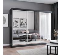 MILAN Armoire à portes coulissantes 250cm noir/noir avec miroirs et tiroirs