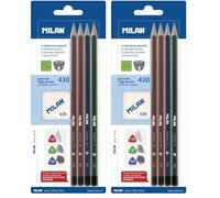MILAN Blister 4 crayons graphite triangulaires + gomme à effacer 430 (Lot de 2)