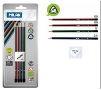 Milan blister 4 crayons graphite triangulaires + gomme synthétique Transparent Transparent One Size