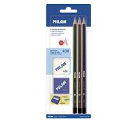 Milan Blister Avec 3 Crayons Graphite Triangulaires 1 Taille-crayon Et 1 Gomme