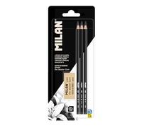 MILAN Blister de 3 crayons fusain MILAN Art + gomme The Master Gum