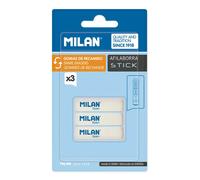 MILAN Recharge gomme BNM10236 Stick Blister 3 caoutchoucs de rechange pour aiguiseur Blanc