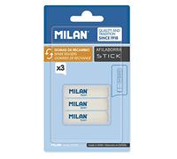 MILAN Recharge gomme BNM10236 Stick Blister 3 caoutchoucs de rechange pour aiguiseur Blanc