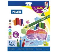 MILAN Crayons triangulaires 0722612 - Maxi boîte de 12 avec taille-crayon