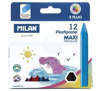 MILAN 022XT12 Boîte de 12 Plastipastel Maxi triangulaires, avec 2 couleurs fluo