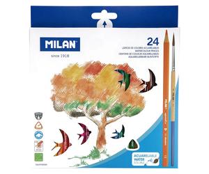 Milan Boîte De 24 Crayons De Couleur Aquarellables Avec Pinceau