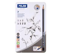 MILAN Crayons graphite – Assortiment de mines 2H, H, HB, B, 2B, 4B, 6B + 2 gommes