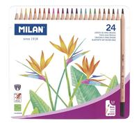 MILAN Crayons de couleur Multicouleur – 24 pièces – Mine épaisse – Boîte métal