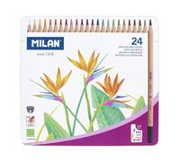 MILAN Crayons de couleur Multicouleur – 24 pièces – Mine épaisse – Boîte métal
