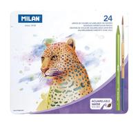 MILAN Boîte métallique Todocolor 24 crayons de couleur 100% mine aquarellable + 1 pinceau