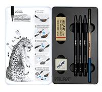 MILAN Boîte métallique 3 crayons graphite aquarellable (HB, 4B et 8B) 1 taille-crayon Affûtage 1 gomme The Master Gum 1 pinceau, 07168103C