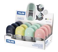 Milan Boîte Présentoir 12 Gommes Avec Capsule Taille-crayon Argent