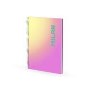MILAN Cahier A4 à spirale avec couverture rigide, papier ligné, 90 feuilles 95 g/m², collection Sunset, rose