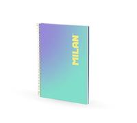 MILAN Cahier A4 à spirale avec couverture rigide, papier ligné, 90 feuilles 95 g/m², collection Sunset Turquoise