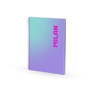 MILAN Cahier A4 à spirale avec couverture rigide, papier ligné, 90 feuilles de 95 g/m², collection Sunset Lilas