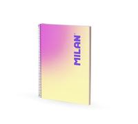 MILAN Cahier A4 à spirale et couverture rigide, papier quadrillé, 90 feuilles de 95 g/m², collection Sunset, jaune
